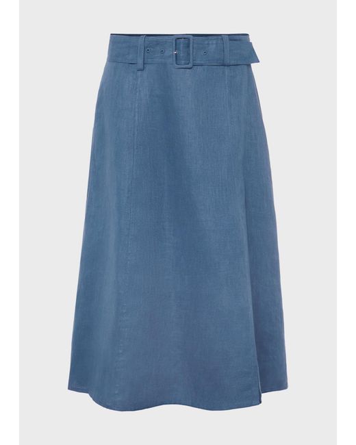 Hobbs Blue Linen A-Line Belted Skirt