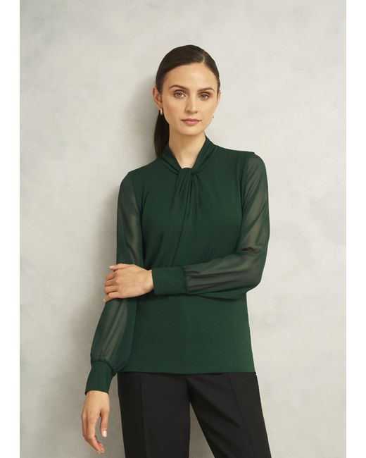 Hobbs Green Ashley Twist Neck Sheer Long Sleeve Top