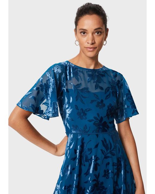 Hobbs Blue Eleanor Devore Fit And Flare Dress