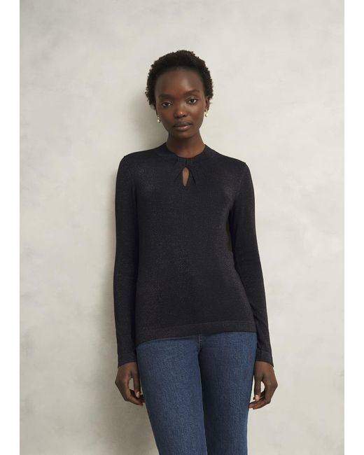 Hobbs Blue Sparkle Effie Keyhole Knitted Jumper