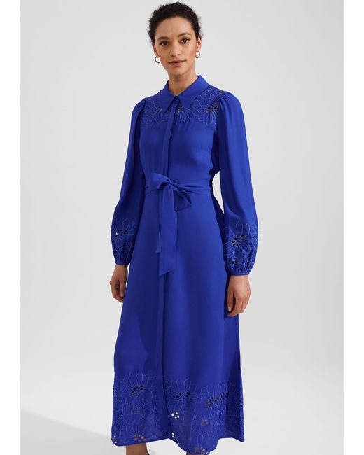 Hobbs Blue Ada Embroidered Midi Dress
