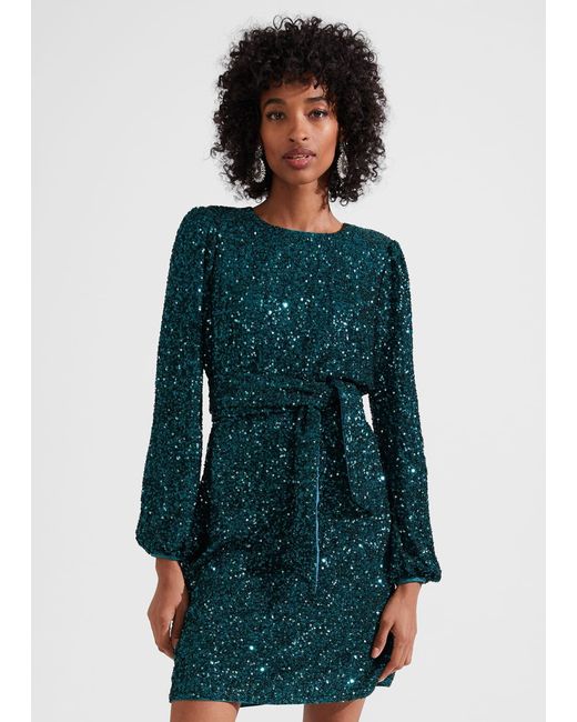 Hobbs Green Bette Sequin Dress