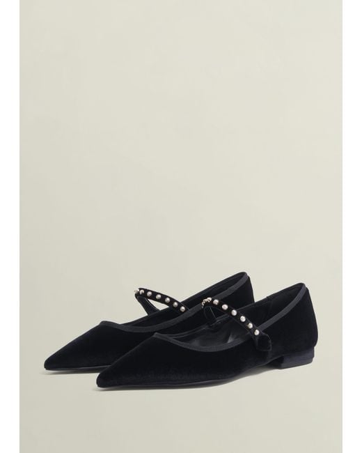 Hobbs White Juliana Velvet Point Toe Flats