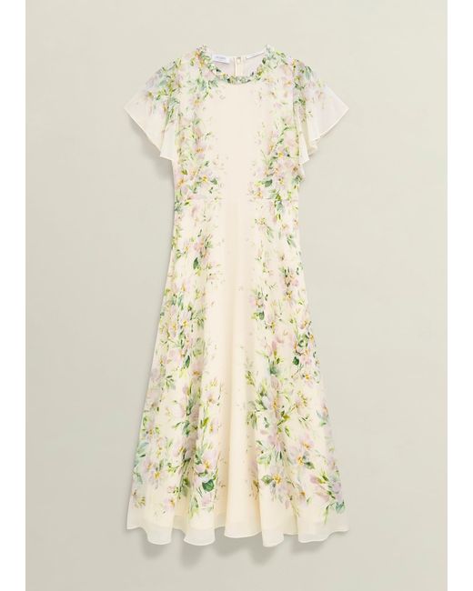 Hobbs Natural Petite Kim Plait Neck Floral Silk Dress