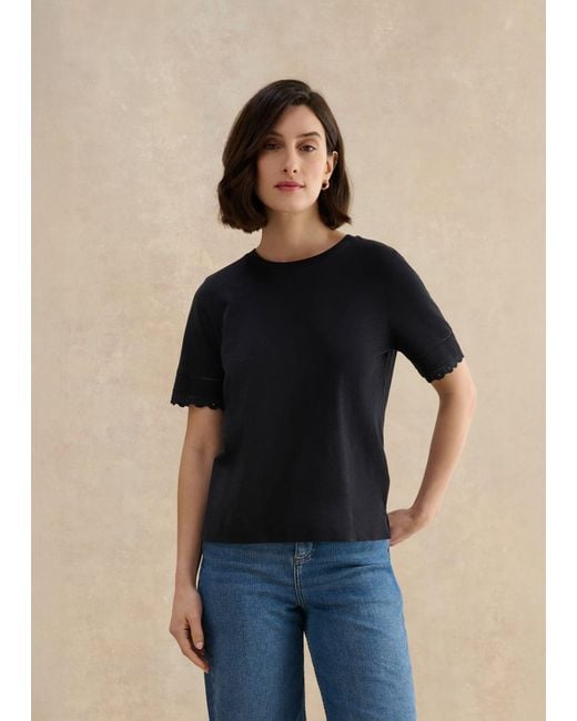 Hobbs Blue Posie Cotton Slub Broderie T-Shirt