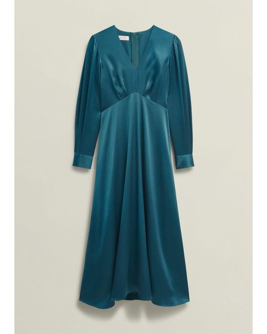 Hobbs Blue Anais Satin Midi Dress