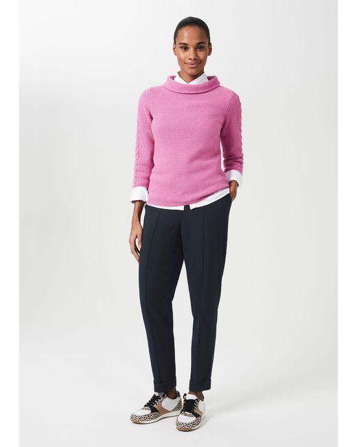 Hobbs Pink Tapered Twill Joggers with Tie Belt