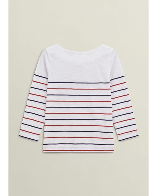 Hobbs White Avia Cotton Slub Striped T-Shirt
