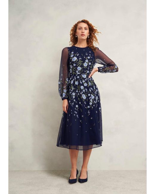 Hobbs Blue Lois Embroidered Dress