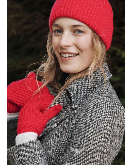 Hobbs Red Philipa Knit Mittens With Wool