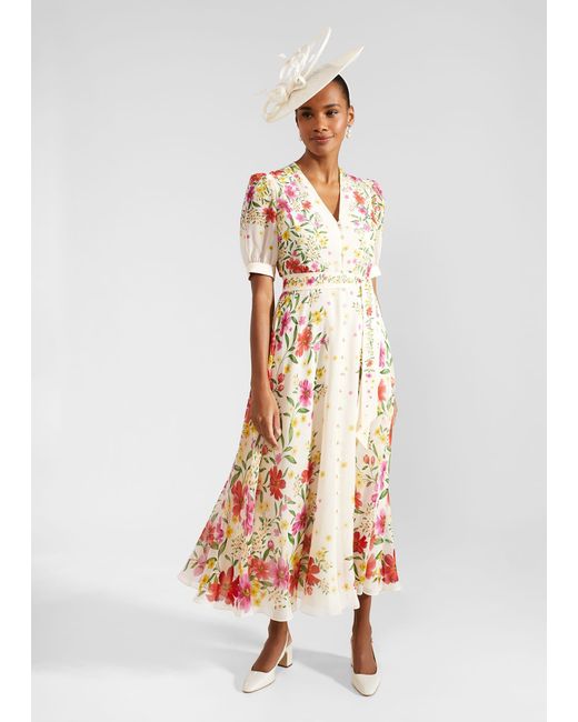 Hobbs White Petite Aurelia Floral Silk Dress