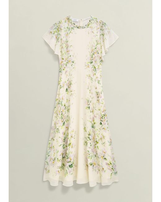 Hobbs White Kim Plait Neck Floral Silk Dress