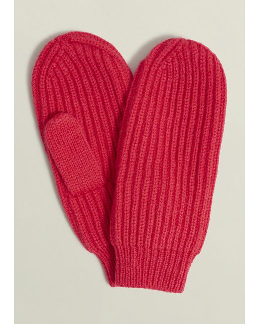 Hobbs Red Philipa Knit Mittens With Wool