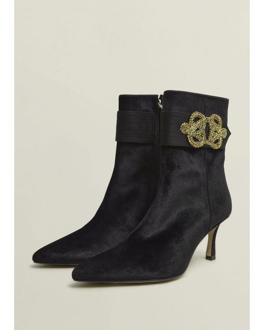 Hobbs Black Velvet Embellished Ankle Boots
