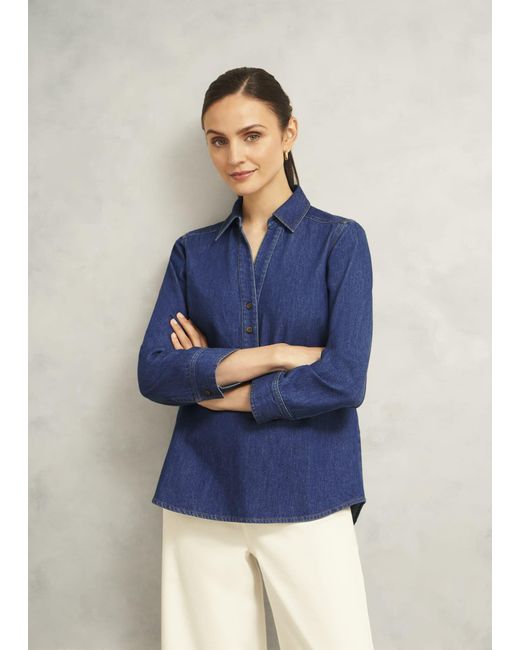 Hobbs Blue Elena Denim Blouse