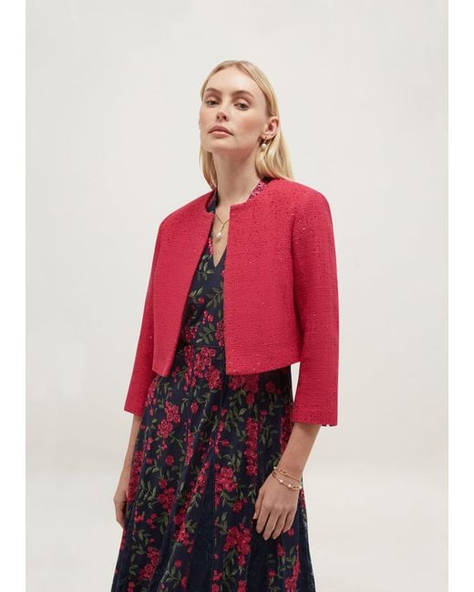 Hobbs Red Prisha Sequin Tweed Jacket