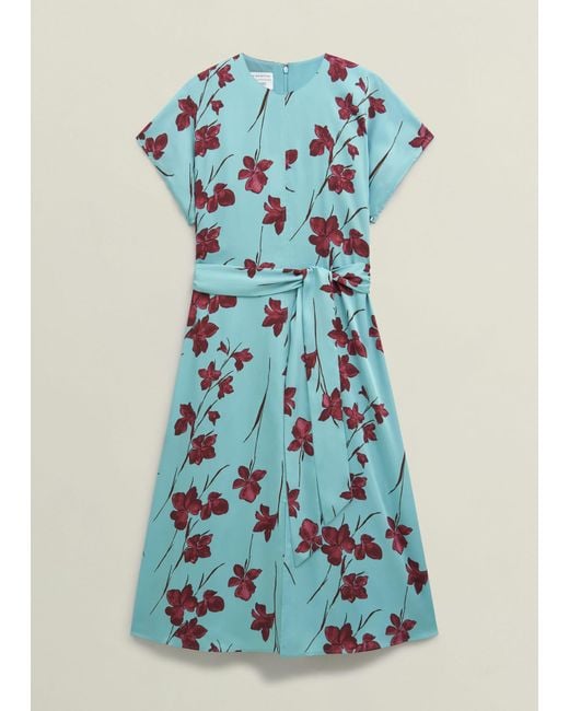 Hobbs Blue Hardwick Floral Tie Waist Dress