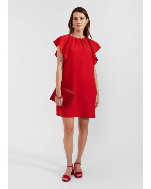 Hobbs Red Rosario Frill Sleeveless Dress