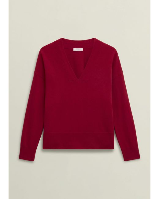 Hobbs Red Lettie V Neck Jumper With Cashmere