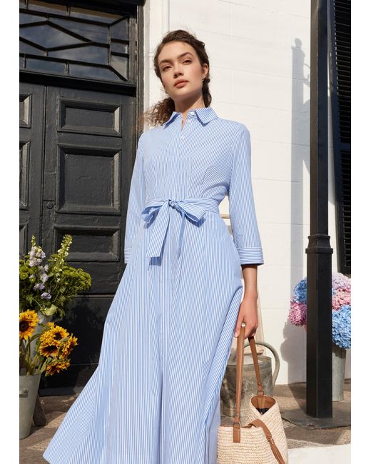 Hobbs Blue Petite Jane Shirt Stripe Dress