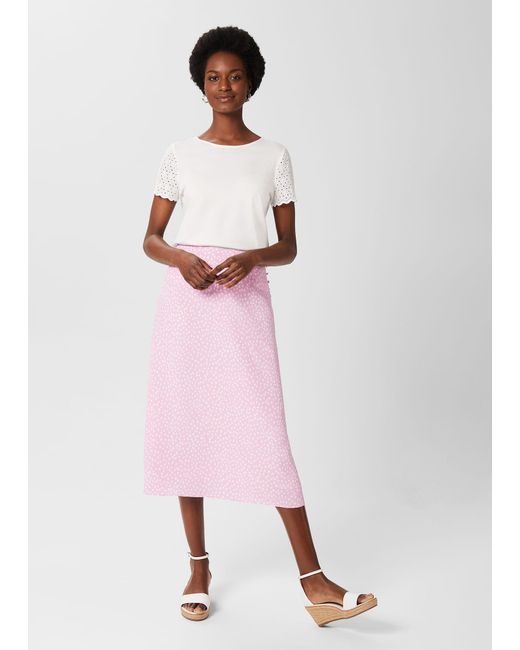 Hobbs Pink Gabrielle Printed Midi Skirt