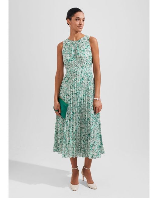 Hobbs Blythe Pleated Midi Dress in Green | Lyst