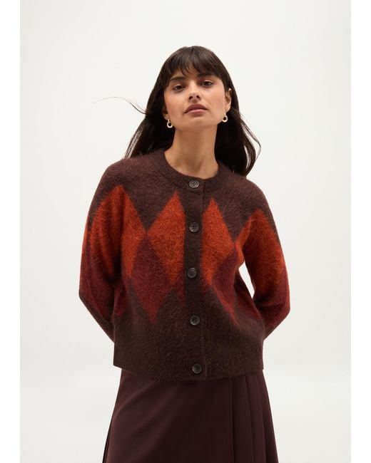 Hobbs Red Izzy Argyle Cardigan With Wool