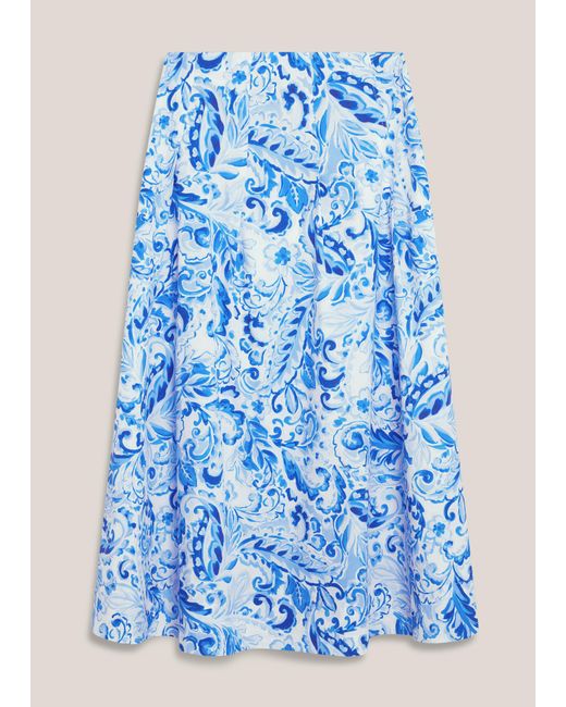Hobbs Blue Antonella Cotton Skirt