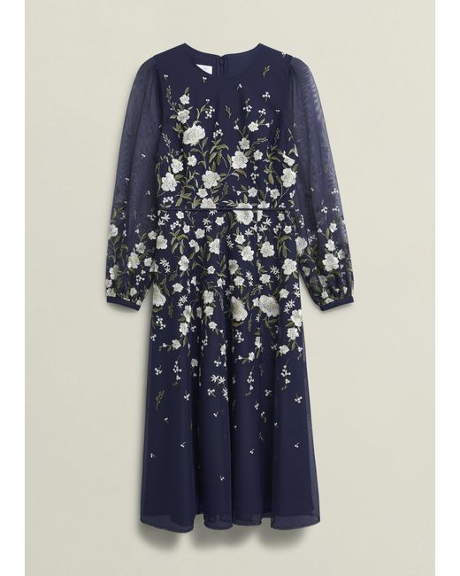 Hobbs Blue Lois Floral Embroidered Dress