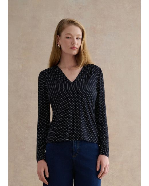 Hobbs Blue Hannah Printed Polka Dot V Neck Top