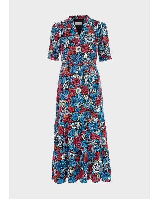 Hobbs Blue Flattering Damask Floral Midi Dress