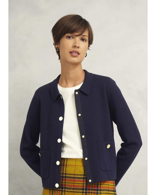 Hobbs Blue Daisy Cotton Wool Knitted Jacket