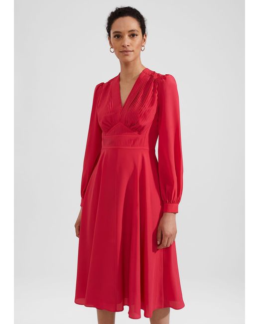 Hobbs Red Adrianna Midi Dress