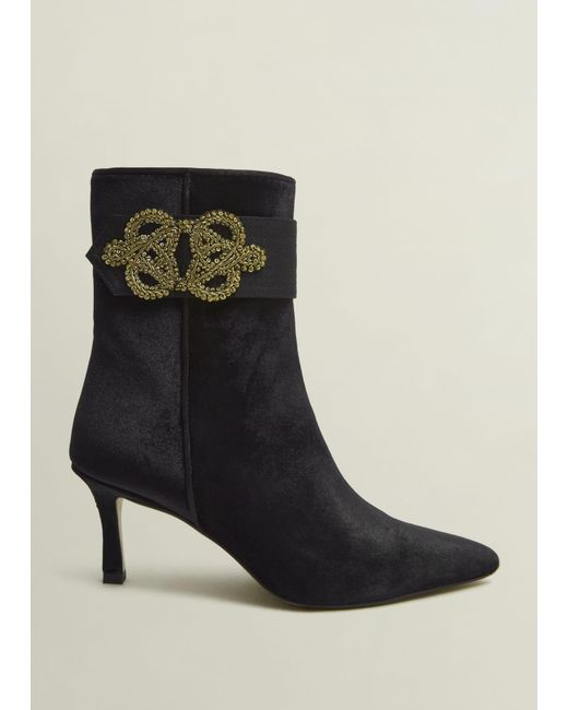Hobbs Black Velvet Embellished Ankle Boots