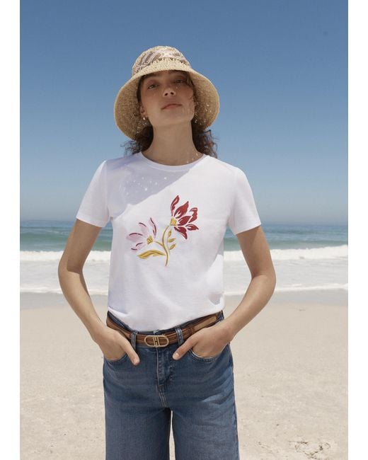 Hobbs White Pixie Printed Embroidered T-Shirt