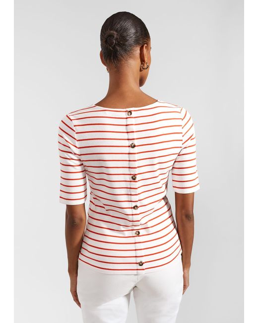 Hobbs White Katie Cotton Button Back Top