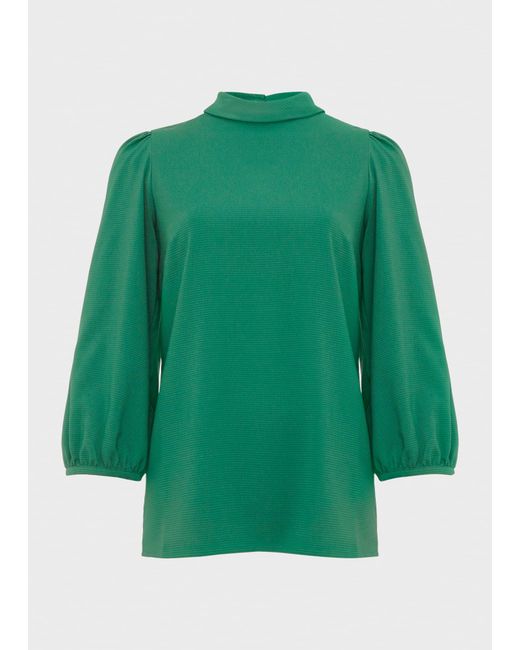 Hobbs Green Leah Jacquard Spot Roll Neck Blouse
