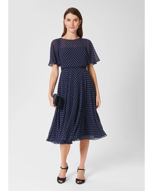 Hobbs Synthetic Eleanor Spot Fit And Flare Dress in Midnight Blue (Blue ...