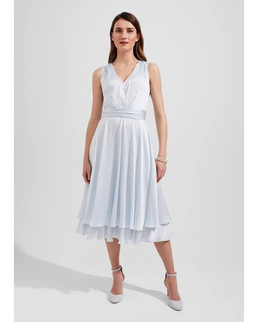 Hobbs White Viola Satin Fit And Flare Dress