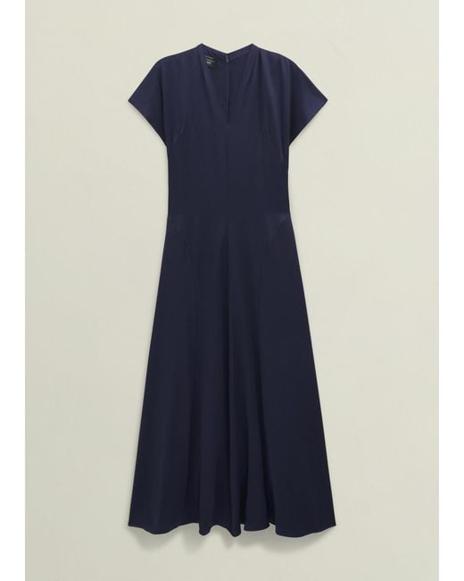 Hobbs Blue Grace Satin V Neck Maxi Dress