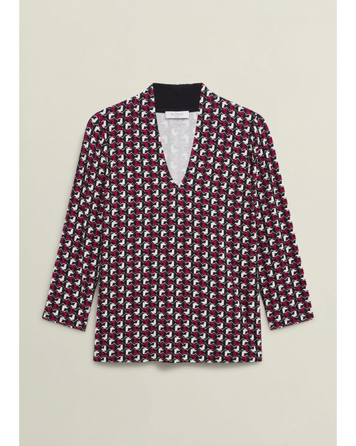 Hobbs Multicolor Aimee Printed V Neck 3/4 Sleeve Top
