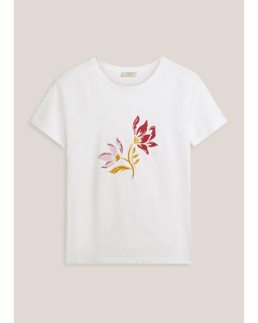Hobbs White Pixie Printed Embroidered T-Shirt