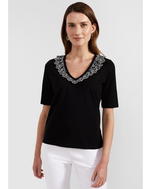 Hobbs Black Mariella Cotton Broderie Top