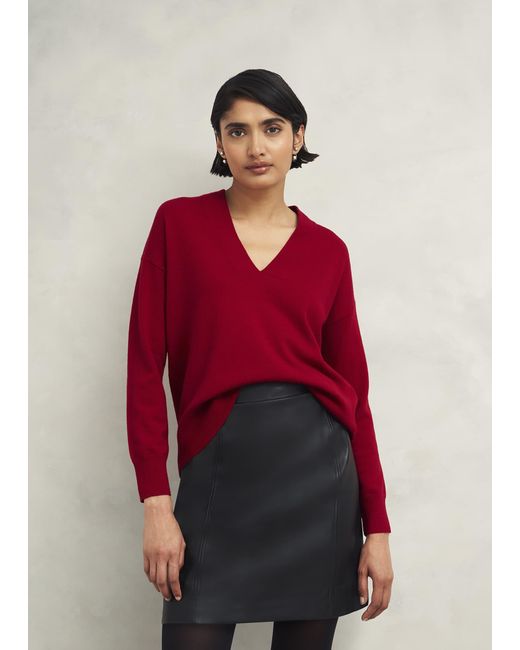 Hobbs Red Lettie V Neck Jumper With Cashmere