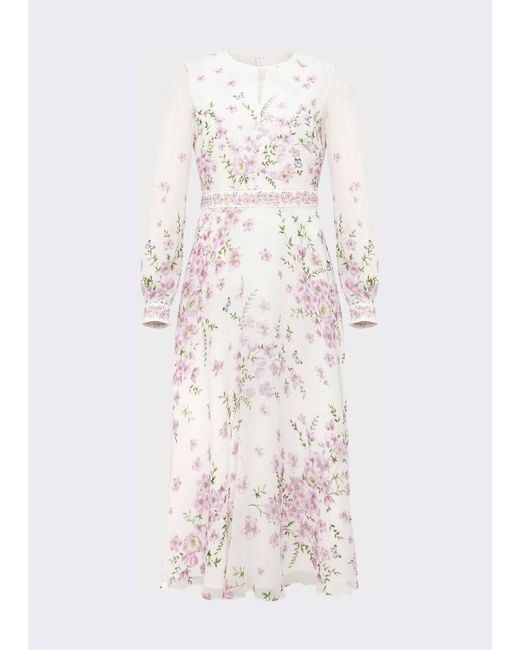Hobbs White Skye Floral Silk Dress