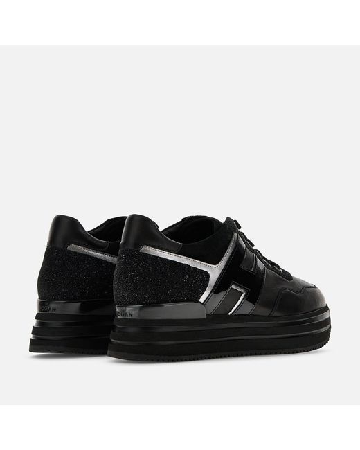 Sneakers in pelle nera con inserti glitterati di Hogan in Black