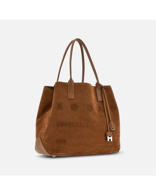Hogan Brown Script Shopping Bag Medium