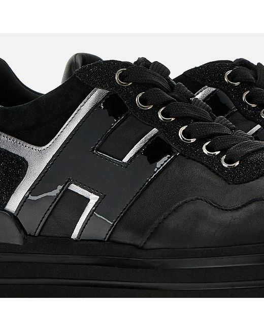 Hogan Black E Ledersneakers mit Glitzereinsätzen