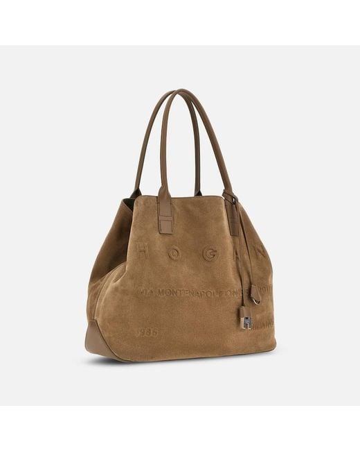 Hogan Brown Script Shopping Bag Medium