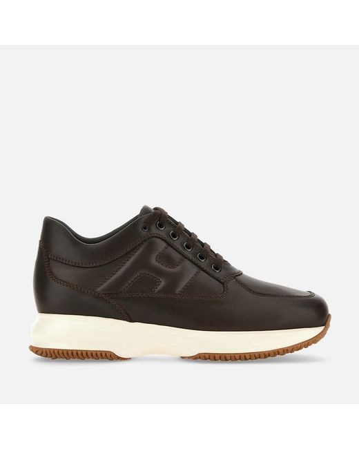 Hogan Brown Sophisticated Calfskin Interactive Shoes for men